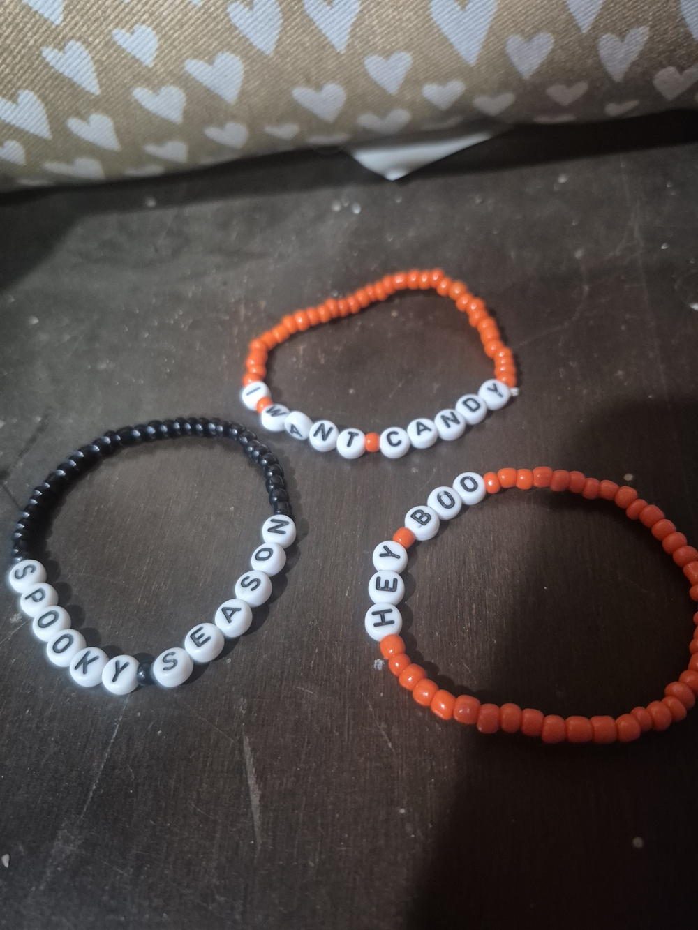 Kids Beaded Halloween Word Bracelets - Orange & Black